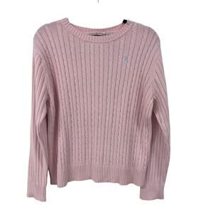 Vintage Duck Head Light Pink Cotton Cable Knit Crewneck Sweater Womens Large